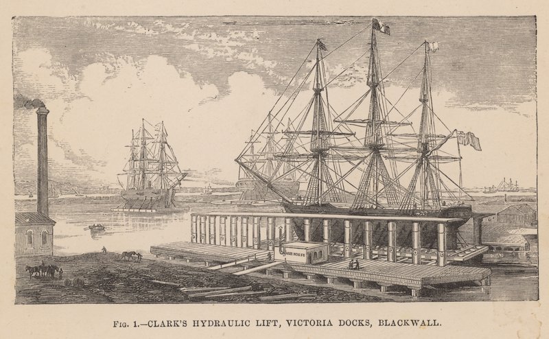 Elevador hidráulico de Clark, Muelles Victoria, Blackwall de English School