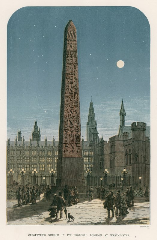 La Aguja de Cleopatra en su posición propuesta en Westminster de English School