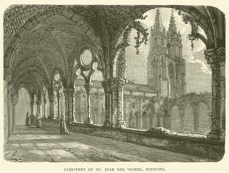 Claustros de St Jean des Vignes, Soissons (grabado) de English School