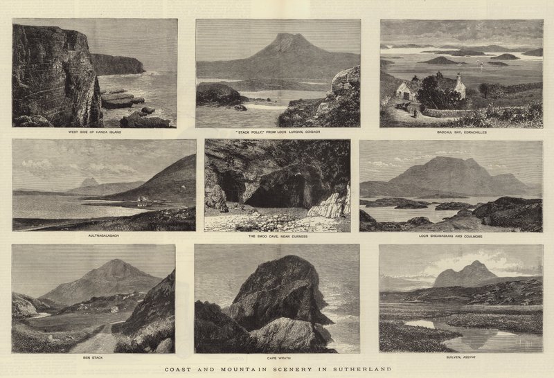 Paisaje costero y montañoso en Sutherland de English School