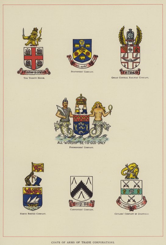 Escudos de armas de sociedades mercantiles (litografía en color) de English School