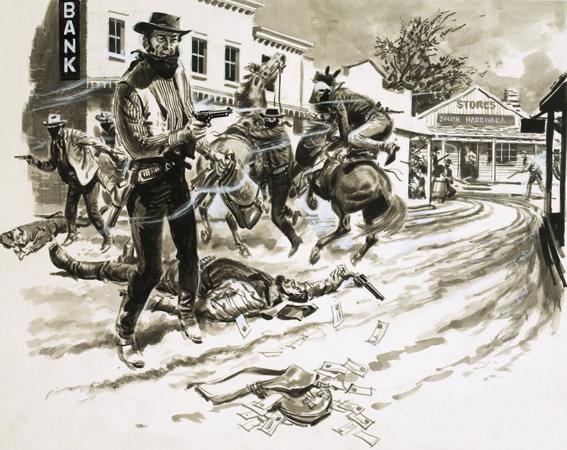Cole Younger, miembro de la banda de Jesse James, en un tiroteo de English School
