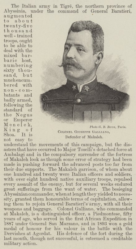Coronel Giuseppe Galliano, defensor de Makaleh (grabado) de English School