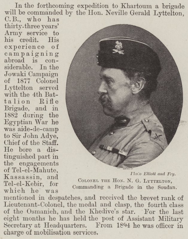 El Coronel el Honorable N G Lyttelton, al mando de una brigada en Sudán de English School