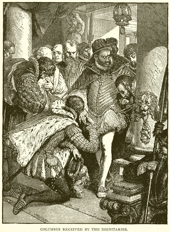 Colón recibido por los dignatarios de English School