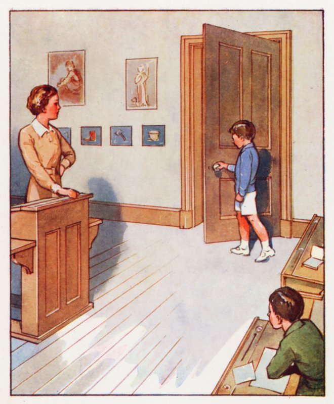 Comandos: Camina hacia la puerta y ciérrala (litografía en color) de English School