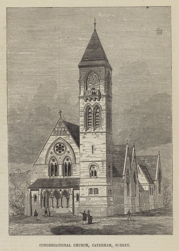Iglesia Congregacional, Caterham, Surrey (grabado) de English School