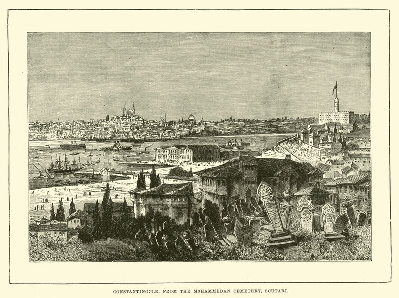 Constantinopla, desde el cementerio musulmán, Scutari de English School