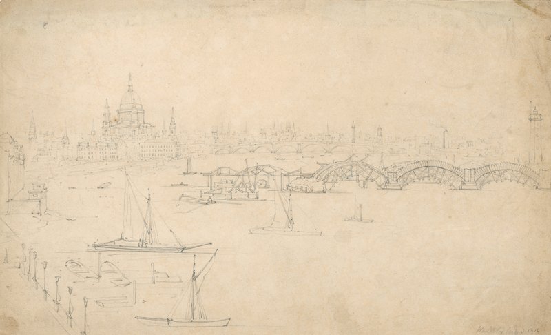 Construcción del Puente de Waterloo, Londres de English School