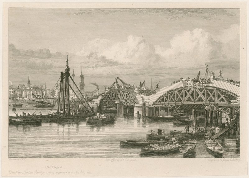 Construcción del nuevo Puente de Londres, 26 de julio de 1827 de English School
