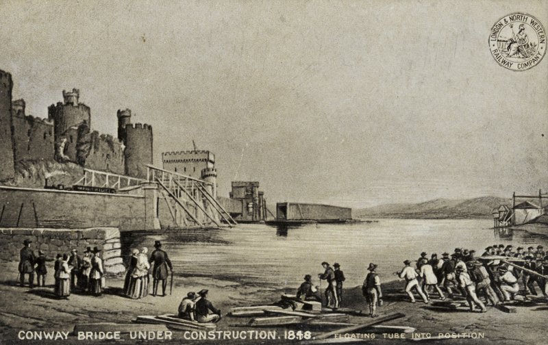 Puente de Conway en construcción, 1848 de English School