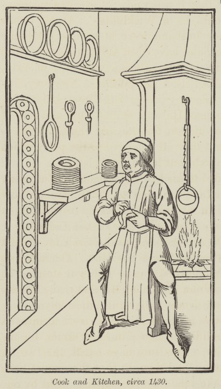 Cocinero y cocina, circa 1430 (grabado) de English School