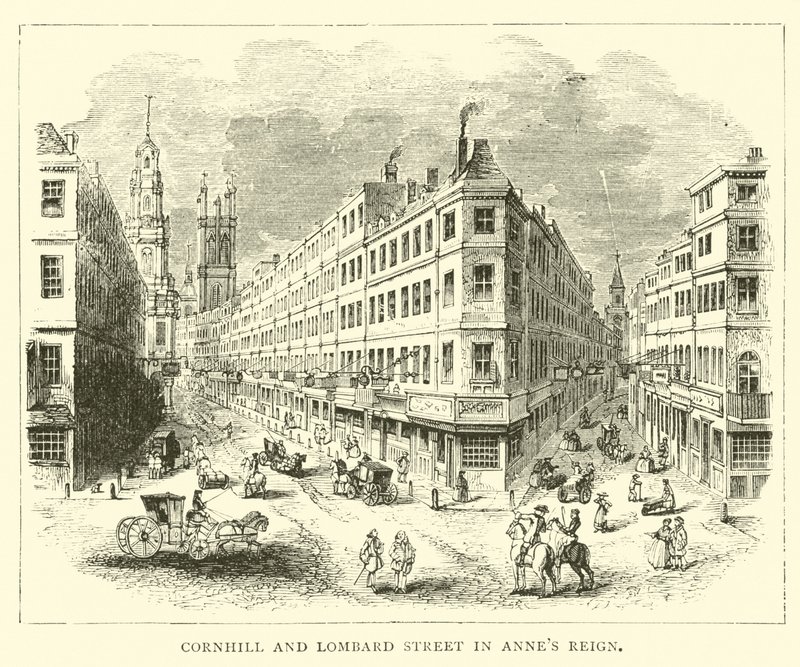 Cornhill y Lombard Street en el reinado de Ana de English School