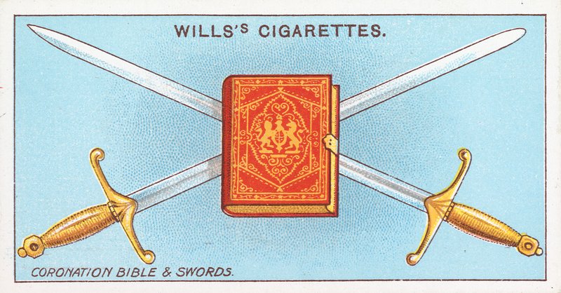 Biblia de coronación y espadas de English School