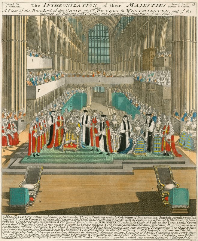 Coronación del Rey Guillermo III y la Reina María el 11 de abril de 1689 de English School