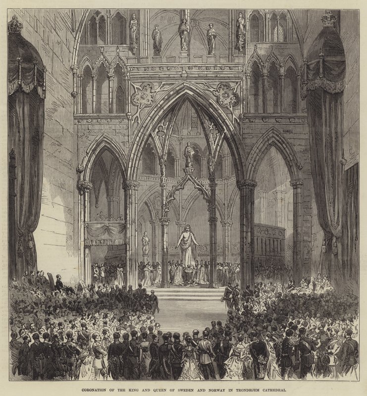 Coronación del Rey y la Reina de Suecia y Noruega en la Catedral de Trondhjem de English School