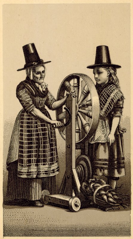 Trajes de Gales: Spinning Genny (lito) de English School