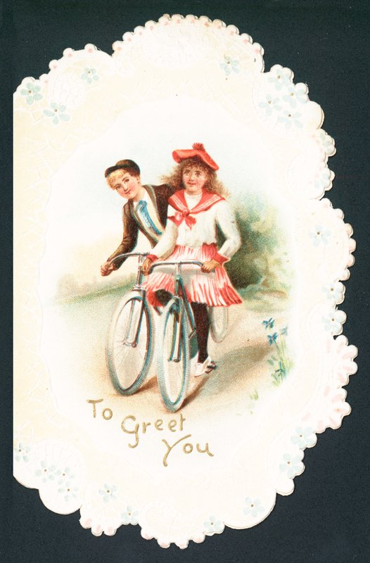 Pareja en bicicleta, tarjeta de Navidad de English School