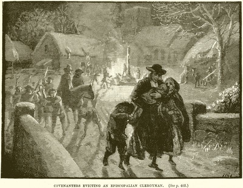 Covenanters desalojando a un clérigo episcopal de English School