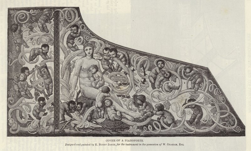 Cubierta de un pianoforte diseñada y pintada por Edward Burne-Jones de English School