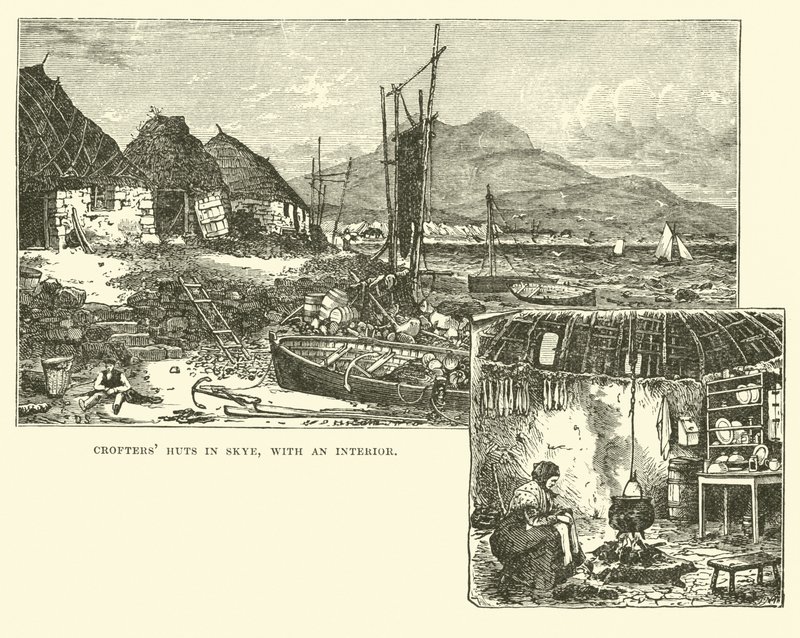 Cabañas de crofters en Skye, con un interior de English School