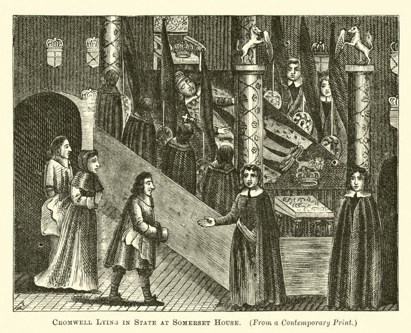 Cromwell yaciendo en estado en Somerset House de English School