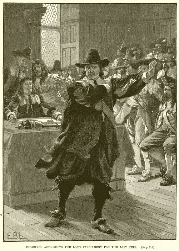 Cromwell dirigiéndose al Parlamento Largo por última vez de English School