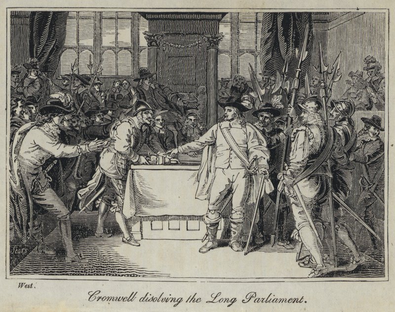 Cromwell disolviendo el Parlamento Largo (grabado) de English School