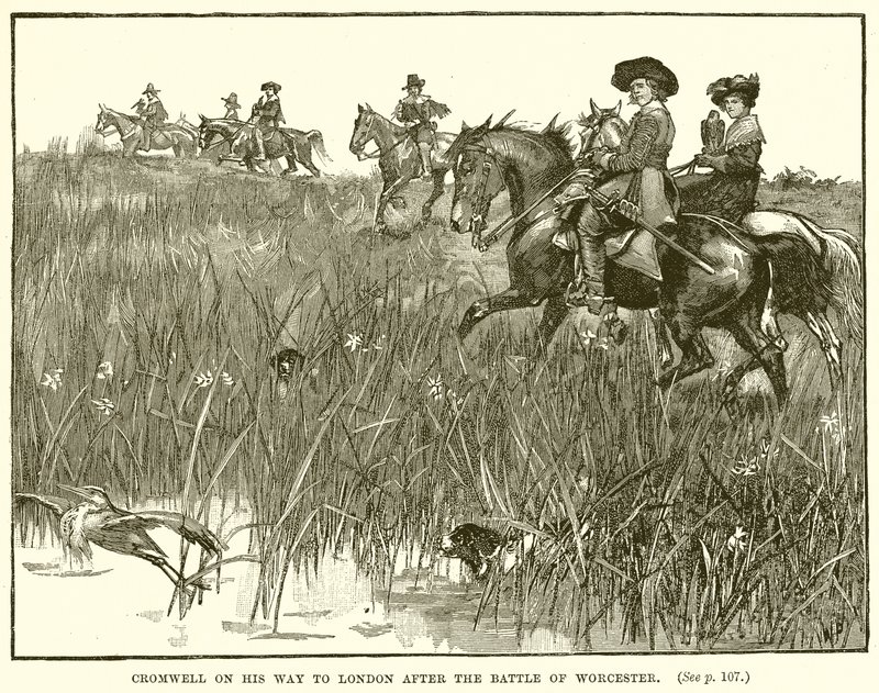 Cromwell en su camino a Londres después de la Batalla de Worcester de English School