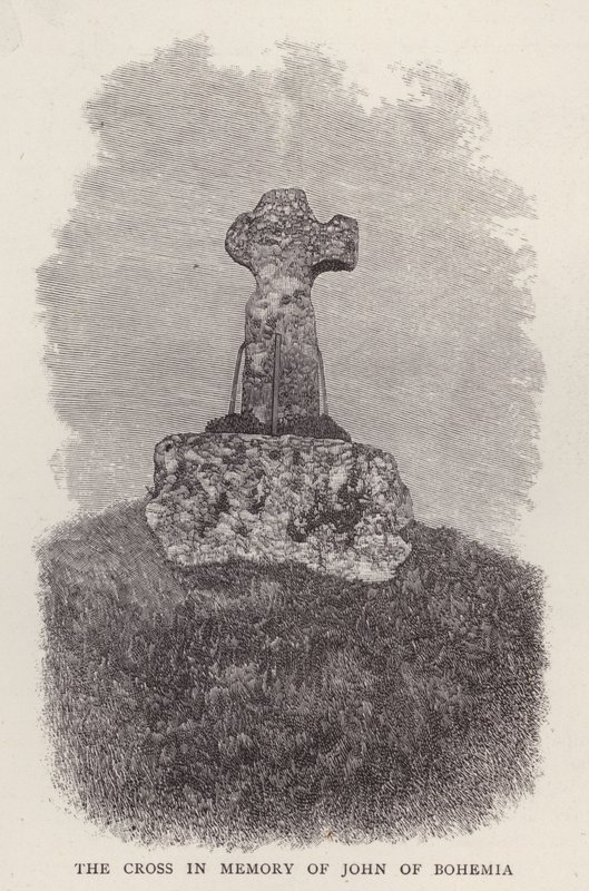 Cruz en memoria del Rey Juan de Bohemia, muerto luchando en el ejército francés en la Batalla de Crecy, Guerra de los Cien Años de English School