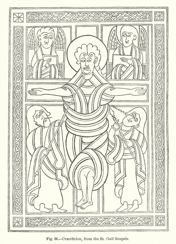 Crucifixión, de los Evangelios de St Gall (grabado) de English School