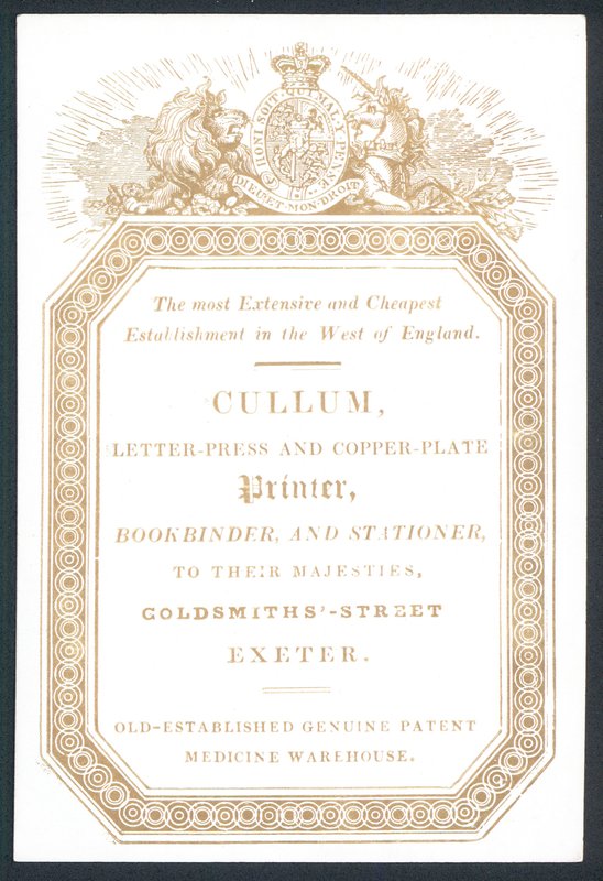 Cullum, impresor en letra y placa de cobre, tarjeta comercial de English School