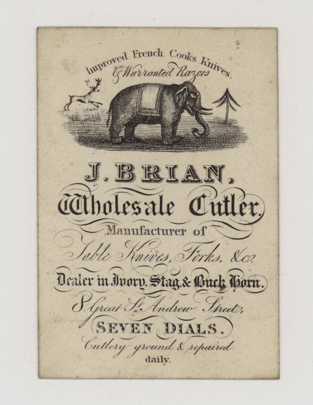 Cuchillero, J Brian, tarjeta comercial de English School
