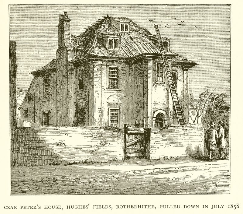 Casa del Zar Pedro, Hughes Fields, Rotherhithe, demolida en julio de 1858 de English School