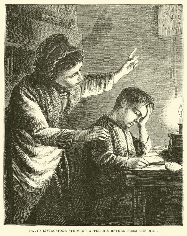 David Livingstone estudiando después de su regreso del molino de English School