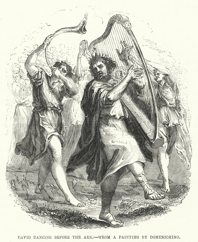 David bailando ante el Arca, de una pintura de Domenichino (grabado) de English School
