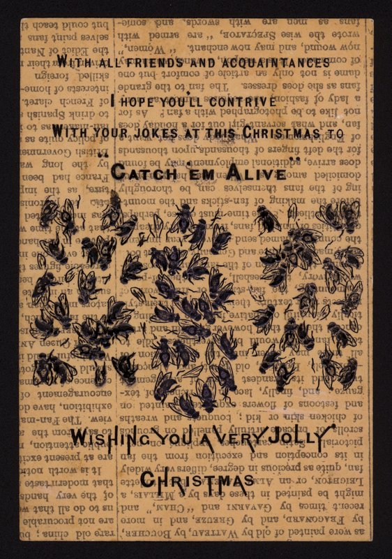 Moscas muertas, tarjeta de felicitación navideña (litografía) de English School