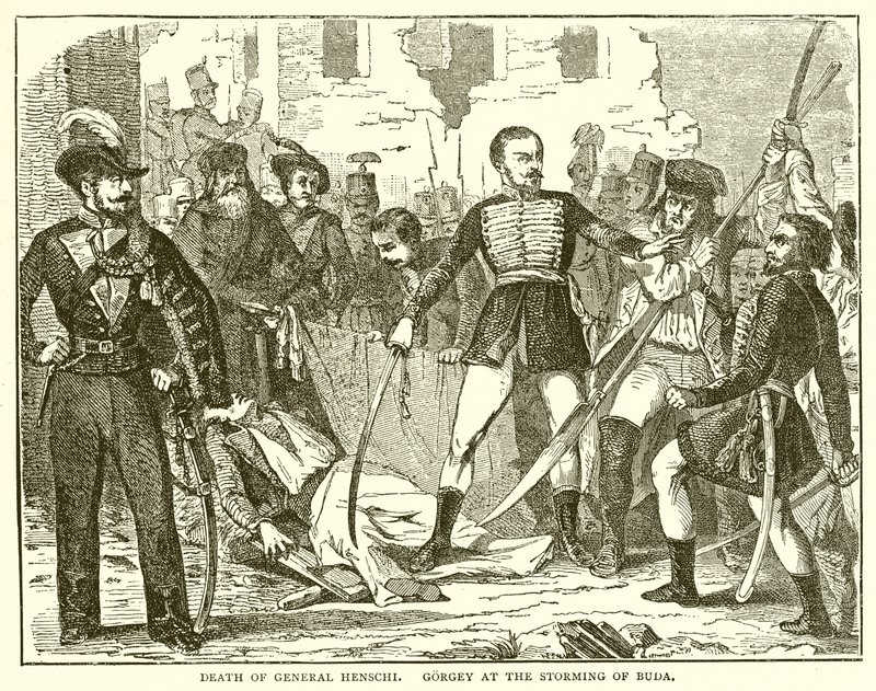 Muerte del general Henschi. Gorgey en el asalto de Buda de English School