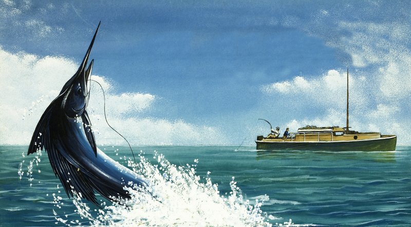 Pescador de alta mar engancha un pez espada de English School