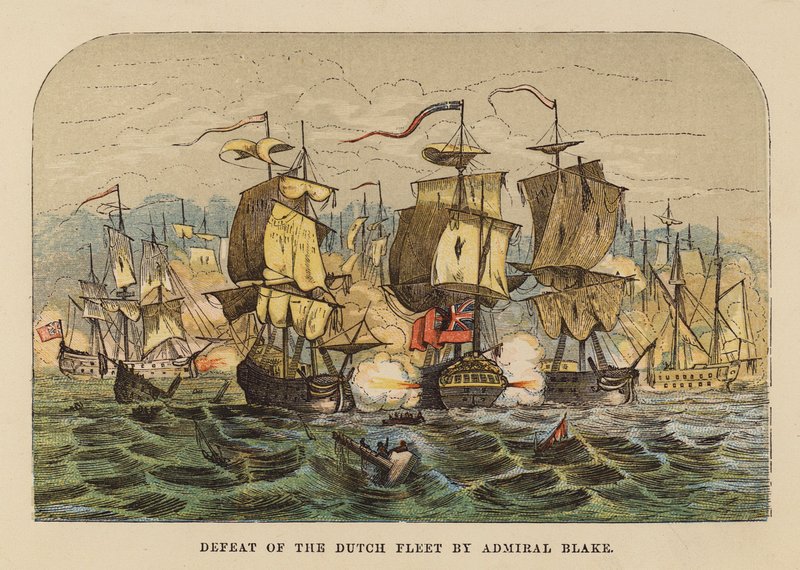 Derrota de la flota holandesa por el almirante Blake (grabado en color) de English School