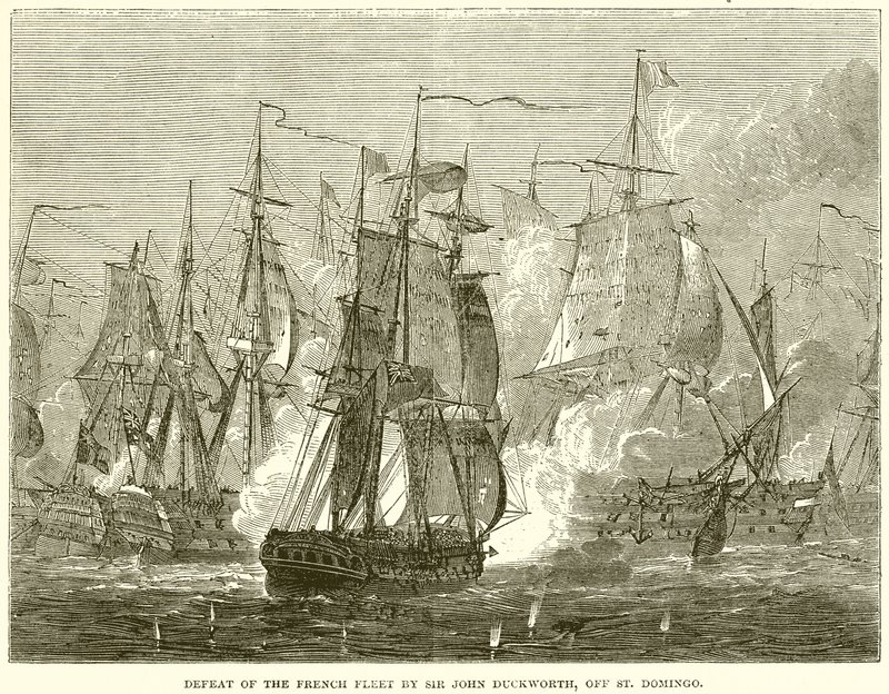 Derrota de la flota francesa por Sir John Duckworth, frente a Santo Domingo de English School