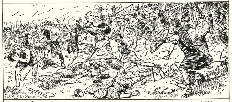 Derrota de los sajones occidentales en el Monte Budon, Somerset, AD 500 de English School