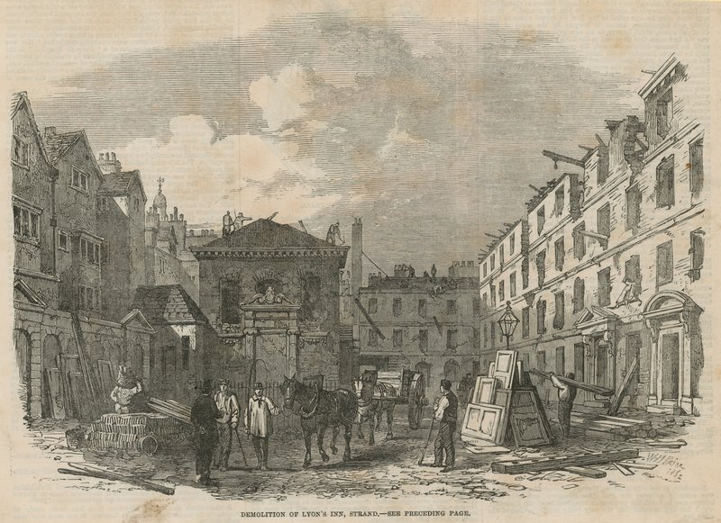 Demolición de Lyons Inn, Strand, Londres de English School
