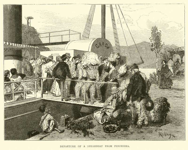 Salida de un barco de vapor de Peschiera de English School