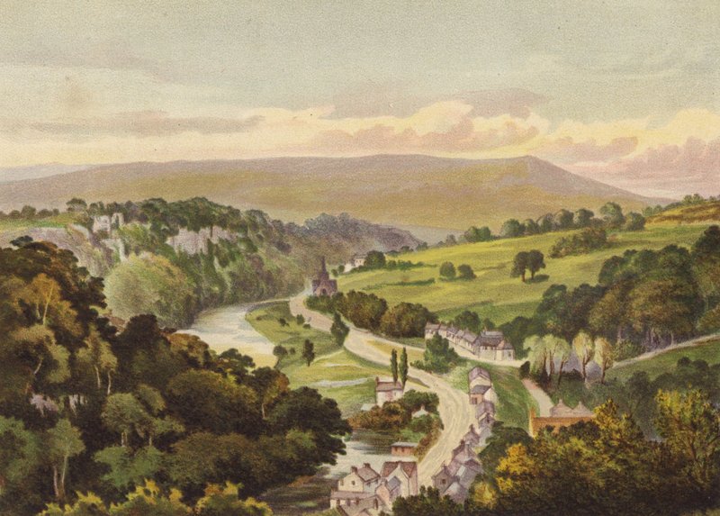 Derbyshire, Matlock, desde las alturas de Abraham (litografia en color) de English School