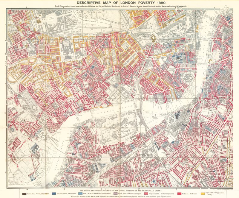 Mapa descriptivo de la pobreza en Londres, 1889 de English School