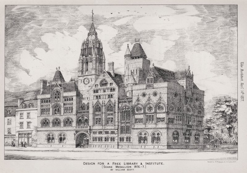 Diseño para una biblioteca libre e instituto, Medallón de Soane de English School