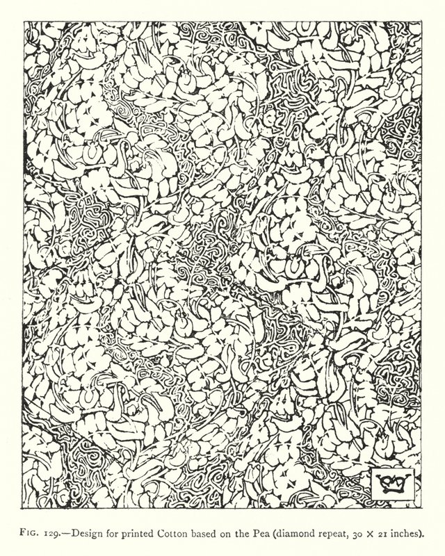 Diseño para algodón impreso basado en el guisante, repetición de diamante, 30 × 21 pulgadas de English School
