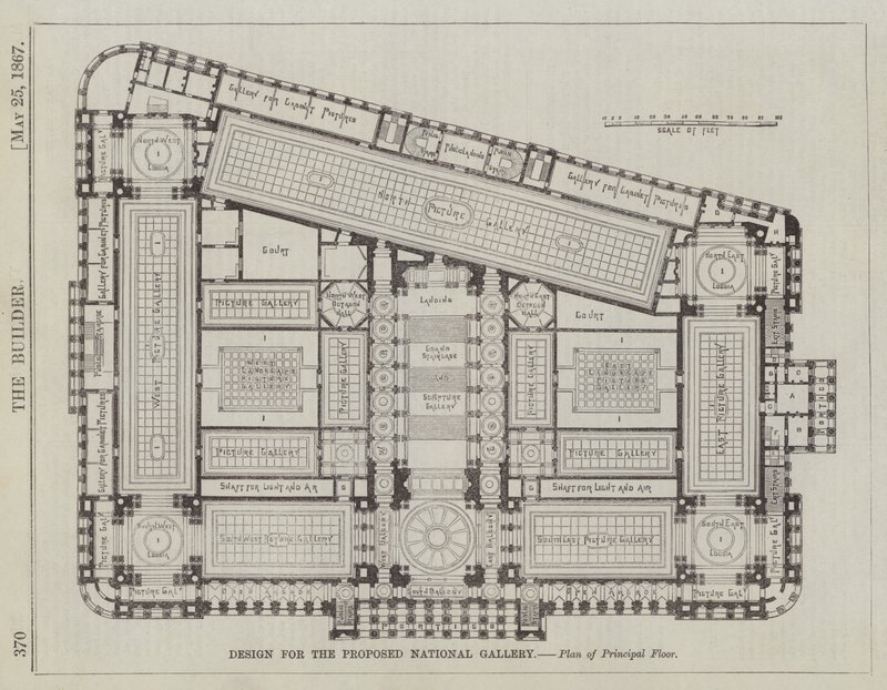 Diseño para la Propuesta Galería Nacional, Plano de Planta Principal (grabado) de English School