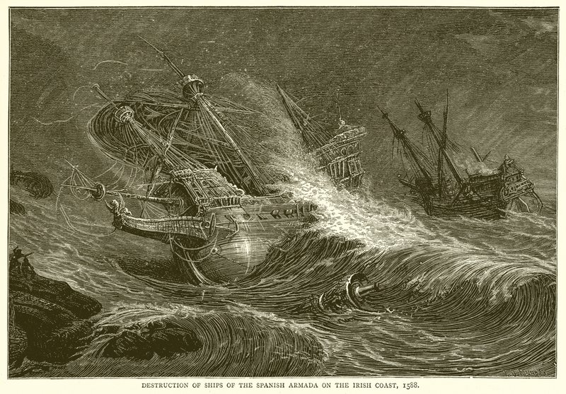 Destrucción de los Barcos de la Armada Española en la Costa Irlandesa, 1588 de English School